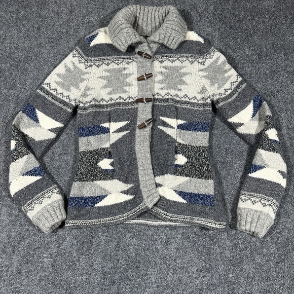 Eddie Bauer Lambswool Tribal‎ Print Button Front Cardigan Sweater Size Medium - Picture 1 of 12